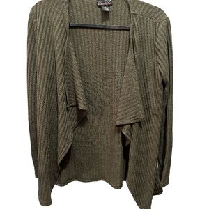 Questions Brand Women’s Dark Green Open Layered Cardigan Long Sleeve Sweater